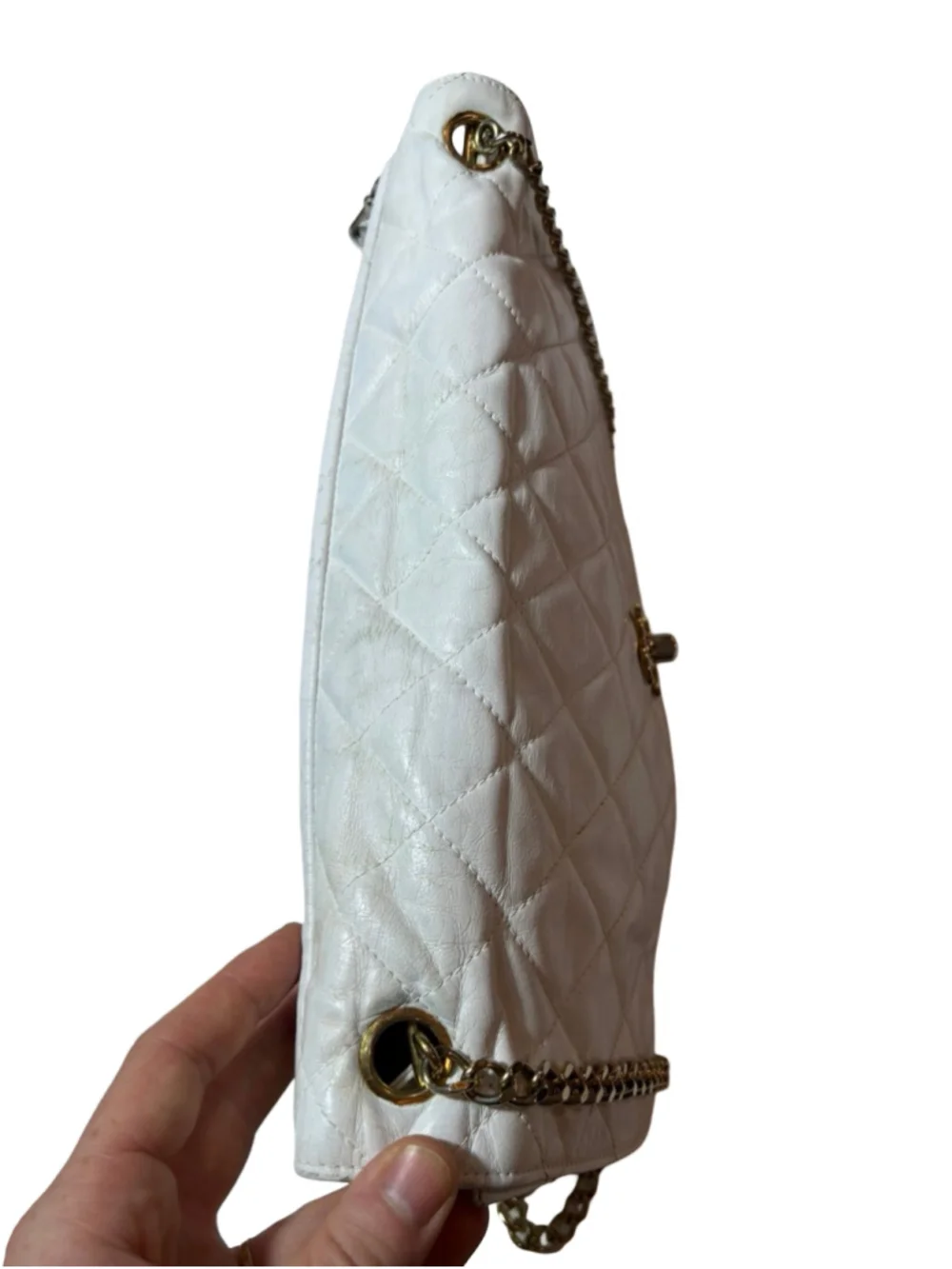 Vintage Chanel White Quilted Lambskin XL Maxi Single Flap Chain Bag
